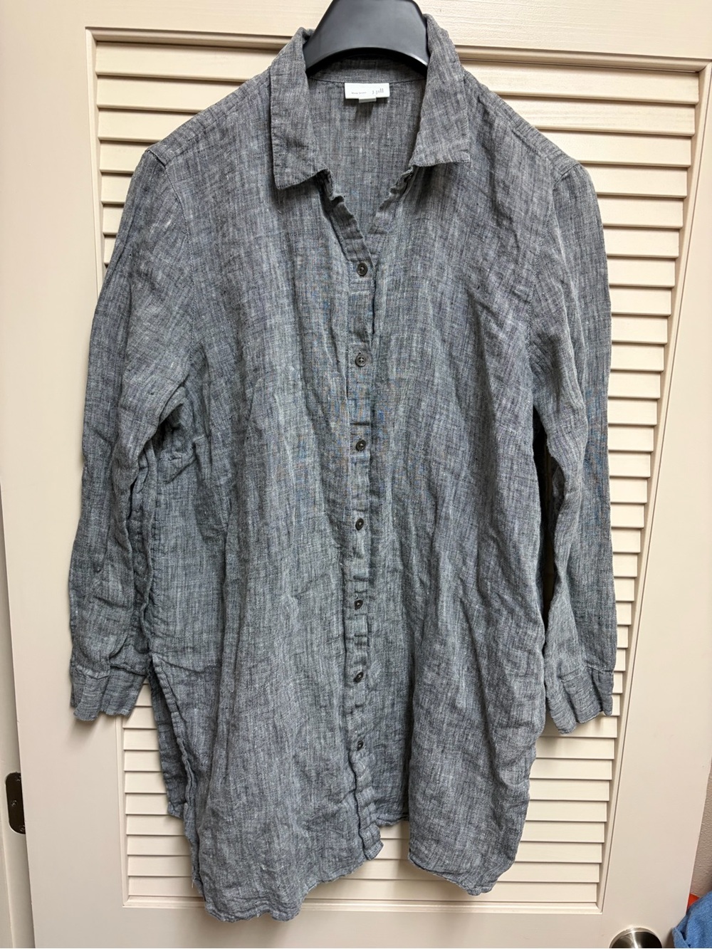 J Jill Love Linen Shirt Womens XL Gray 100% Linen Tunic Lagenlook Button Down